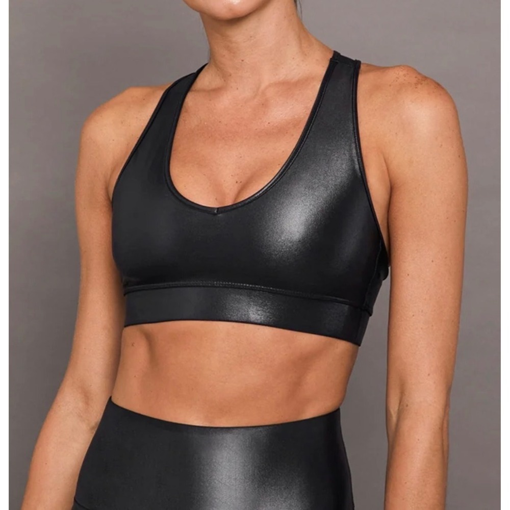 Carbon38 Womens L Black Takara Shine V-Neck Racerback Sports Bra Activewear